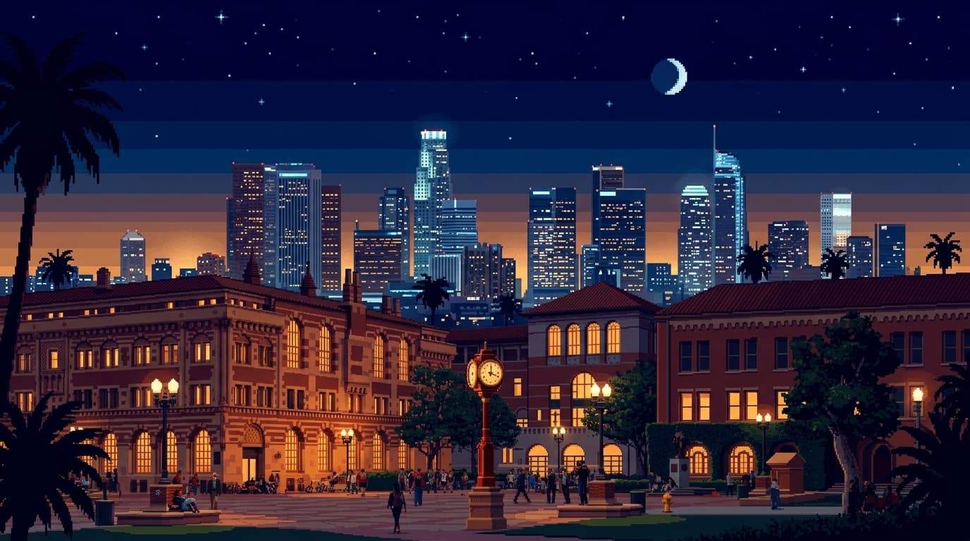 USC Campus at Night — Pixel Art